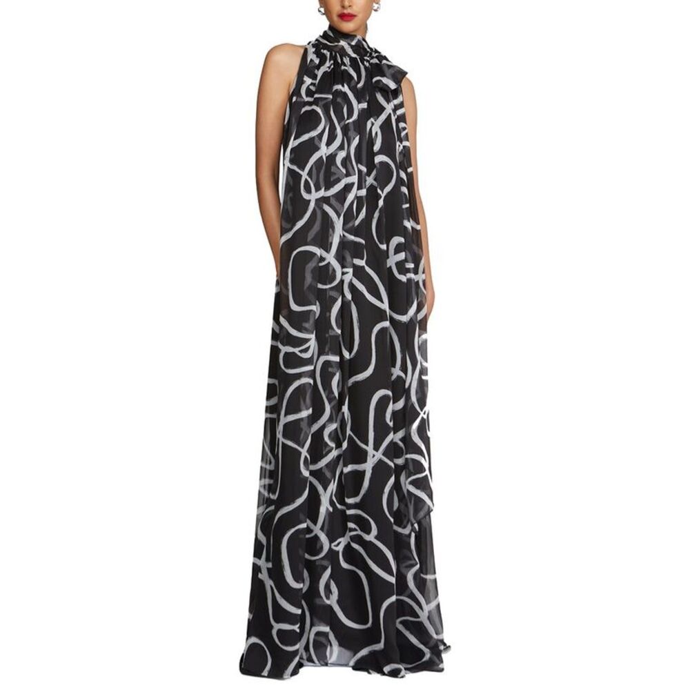 Halston Womens  Lyle Chiffon Gown, Black